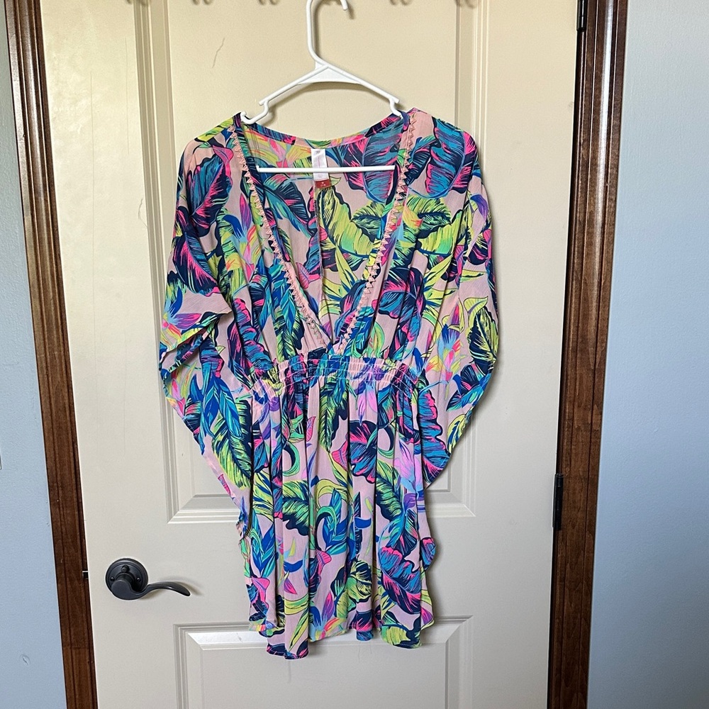 No Boundaries Leaf Print Swim Coverup